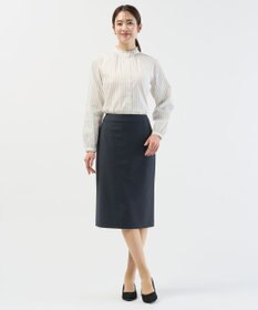 J.PRESS LADIES L BEZコットンナイロン ストライプ フリル襟 ブラウス