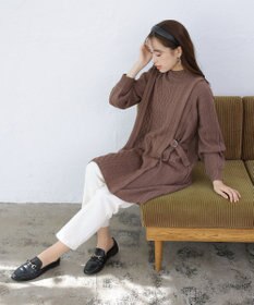 Tiaclasse アラン柄ニットチュニックワンピース