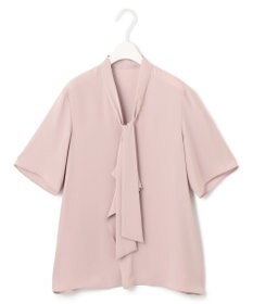 ICB L 【接触冷感・UVケア・速乾・洗える】BackSatinAmunzen 5分袖Vネックボウタイブラウス