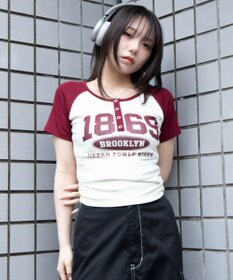 WEGO グラフィックラグランヘンリーネックT