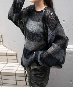 WEGO ボーダーモヘアタッチメッシュニットプルオーバー