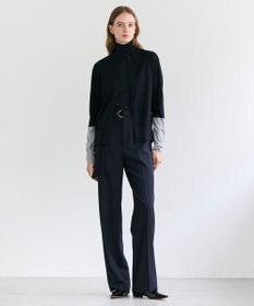 BEIGE， CHLOR / ウールシルク配色クルーネックカーディガン