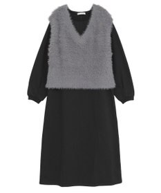 Green Parks ＳＥＴ２点ラメフェザーベスト＋ミニ裏毛ワンピース