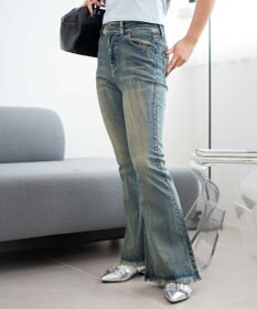 WEGO レースアップフリンジストレッチフレアデニムパンツ