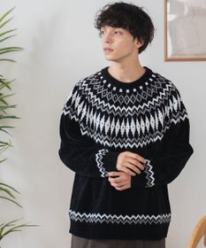 WEGO ベロアモール総柄ラグランプルオーバー