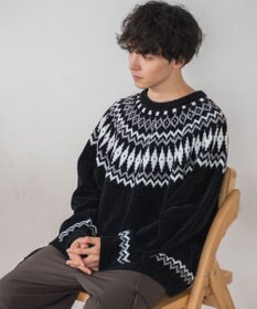 WEGO ベロアモール総柄ラグランプルオーバー