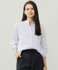 自由区 SOMELOSバンドカラー ブラウス モーヴストライプ