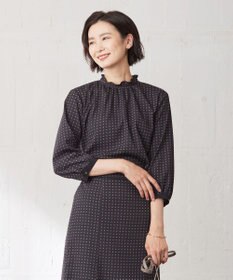J.PRESS LADIES 【洗える】シュリンクデシン ジオメトリックプリント ブラウス