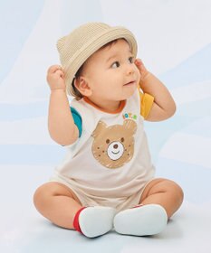 MIKI HOUSE HOT BISCUITS 【70-80cm】カラフルビーンズ フェイスプリント ショートオール