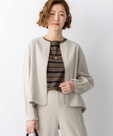 23区 リネンレーヨンストレッチ ノーカラー ブルゾン