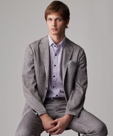 JOSEPH ABBOUD 【ビジネスシーンに最適・サステイナブル】ソアロンンシャンブレープリント 半袖 シャツ