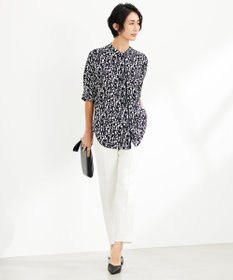 ICB L 【新色追加・接触冷感・UVケア・速乾・洗える】BackSatinAmunzen 5分袖バンドカラーブラウス