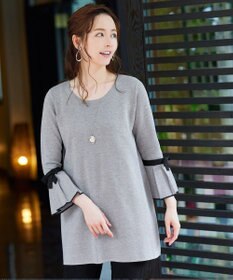 Tiaclasse L 【洗える】ミラノリブ編みのフレア袖ニットチュニック