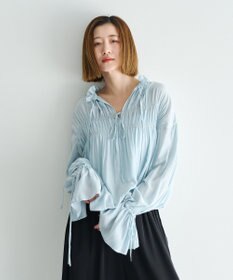 YECCA VECCA シャーリングギャザーリボンブラウス