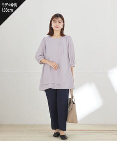 Tiaclasse 【ストレッチジョーゼット】スリットテーパードパンツ