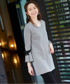 Tiaclasse L 【洗える】ミラノリブ編みのフレア袖ニットチュニック