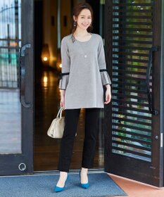 Tiaclasse L 【洗える】ミラノリブ編みのフレア袖ニットチュニック