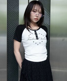 WEGO グラフィックラグランヘンリーネックT