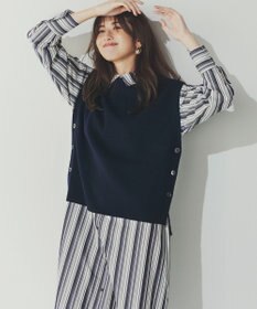 自由区 【洗える/セットアイテム】ウールブレンドベスト×ストライプワンピ