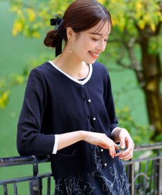 Tiaclasse 【洗える】フェイクリボンポケット付きカーディガン