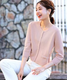 Tiaclasse 【洗える】フェイクリボンポケット付きカーディガン