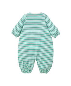 MIKI HOUSE HOT BISCUITS 【50-60cm】 みじんボーダー ワンポイント刺繍 ツーウェイオール