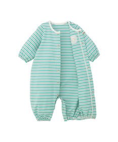 MIKI HOUSE HOT BISCUITS 【50-60cm】 みじんボーダー ワンポイント刺繍 ツーウェイオール