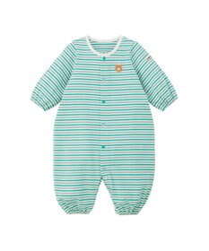 MIKI HOUSE HOT BISCUITS 【50-60cm】 みじんボーダー ワンポイント刺繍 ツーウェイオール