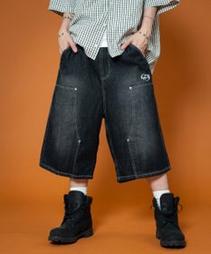 WEGO 【ユニセックス着用ITEM】ダブルニーロゴデニムショーツ