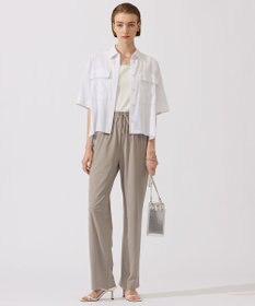 ICB 【洗える】T/Rドライリネン クロップドシャツ