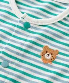 MIKI HOUSE HOT BISCUITS 【50-60cm】 みじんボーダー ワンポイント刺繍 ツーウェイオール