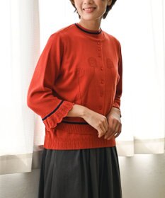 muuc 〈細番手の高級綿糸コットンコーマ糸〉〈洗練された繊維の滑らかな肌触り〉〈お家で洗えるニット〉模様編み ポピーの花リンクス編み カーディガン