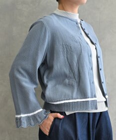 muuc 〈細番手の高級綿糸コットンコーマ糸〉〈洗練された繊維の滑らかな肌触り〉〈お家で洗えるニット〉模様編み ポピーの花リンクス編み カーディガン