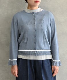 muuc 〈細番手の高級綿糸コットンコーマ糸〉〈洗練された繊維の滑らかな肌触り〉〈お家で洗えるニット〉模様編み ポピーの花リンクス編み カーディガン