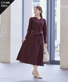 Tiaclasse 【洗える】プリーツ編みラメニットフレアワンピース