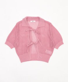 WEGO 襟付きリボンメッシュショートカーデ