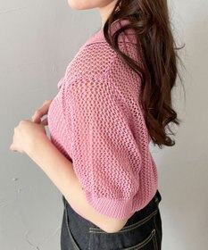 WEGO 襟付きリボンメッシュショートカーデ