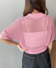 WEGO 襟付きリボンメッシュショートカーデ