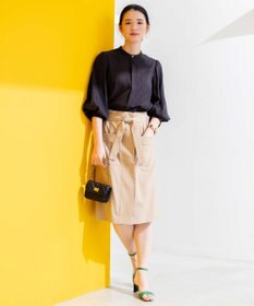 組曲 【ベルト付】リネン混オックスストレッチ キュロットパンツ