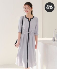 Tiaclasse L 【新色追加・洗える】配色キーネックストライプワンピース