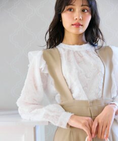 Feroux 【洗える】スカラップデザイン・サスペンダー付きパンツ