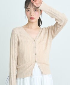 earth music&ecology シルバーボタン透かし編みニットカーディガン