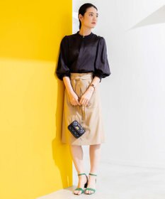 組曲 【ベルト付】リネン混オックスストレッチ キュロットパンツ