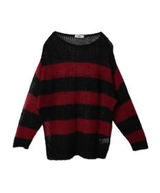 WEGO ボーダーモヘアタッチメッシュニットプルオーバー