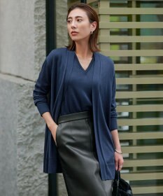 ICB 【洗える】コンパクトファインウール ロングカーディガン ブルーグレー系
