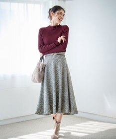 ANY 【ウエストゴム】ループツイードヘリンボーンフレアスカート