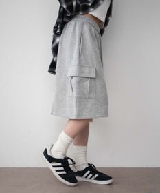 WEGO 【ウエストゴム】スウェットカーゴハーフパンツ