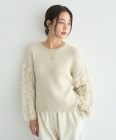 YECCA VECCA ラメフェザー袖フリンジニット