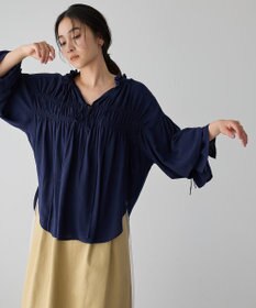 YECCA VECCA シャーリングギャザーリボンブラウス