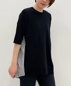 自由区 【洗える】ハイツイストコットンアセテート バックデザイン プルオーバーニット